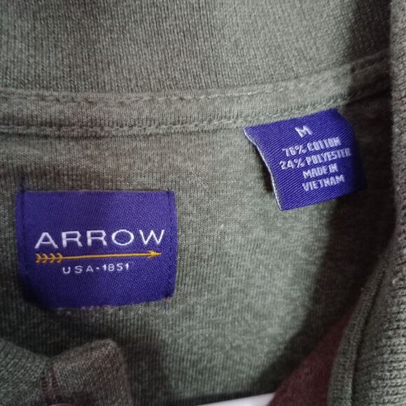 Arrow Long Sleeve Plaid Polo Shirt Cottn Blnd Button Collar Golf Top Classic Med - Picture 5 of 5
